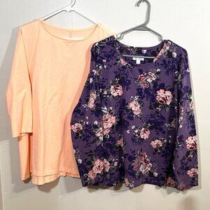 EUC LOT OF 2 DENIM & CO D&CO WOMENS CASUAL KNIT TOPS/SHIRTS Size XLg Bohemian